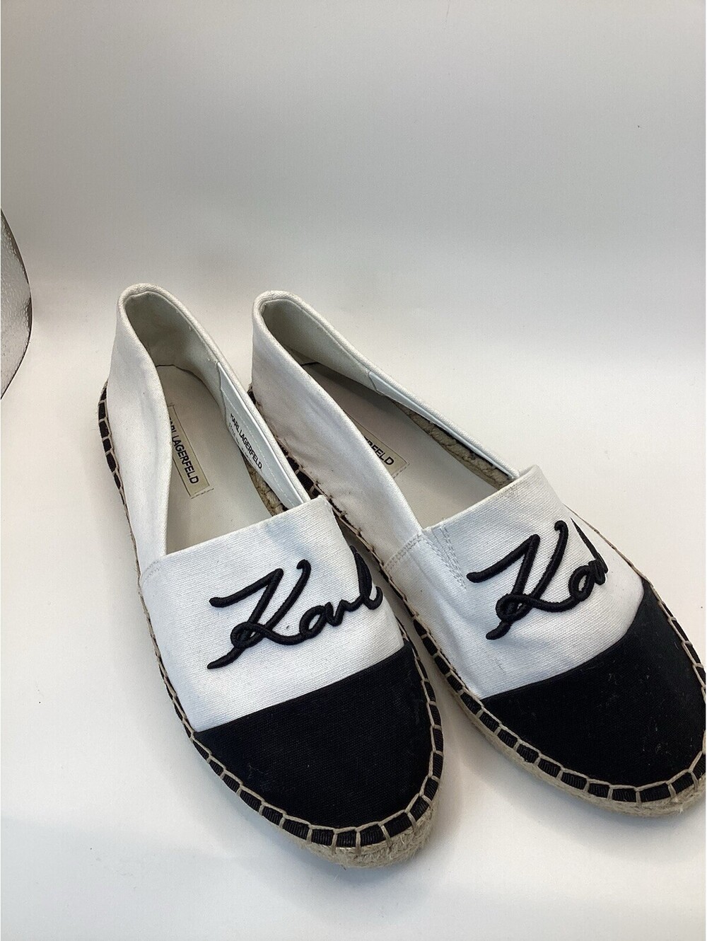 Karl Lagerfeld Paris Women's Slip-on Espadrille Flats, White Size 6